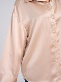 WOMEN'S LONG SLEEVE BUTTON UP SHIMMER OVERSIZED BLOUSE