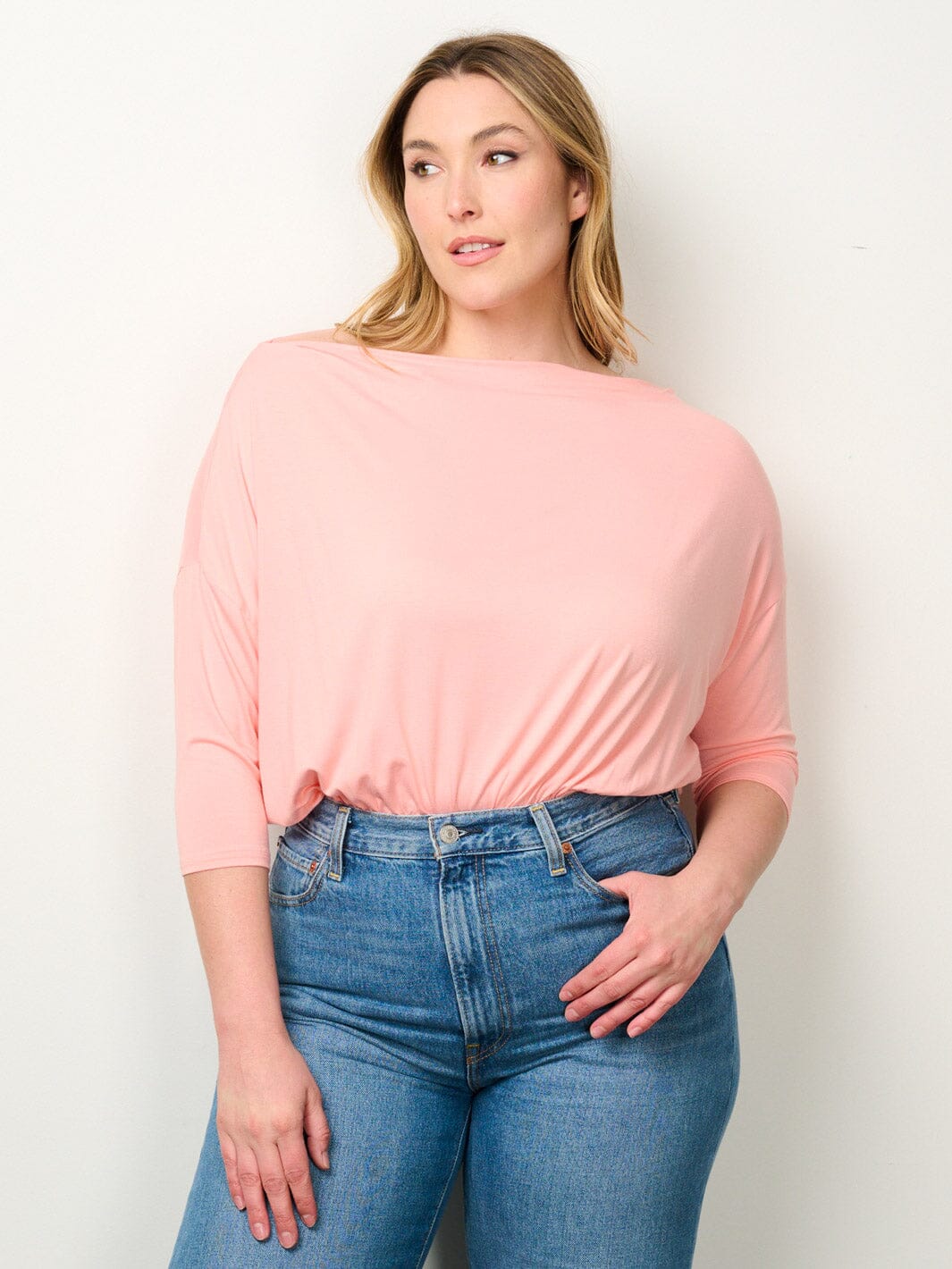 PLUS SIZE 3/4 SLEEVES SOLID BODYSUIT