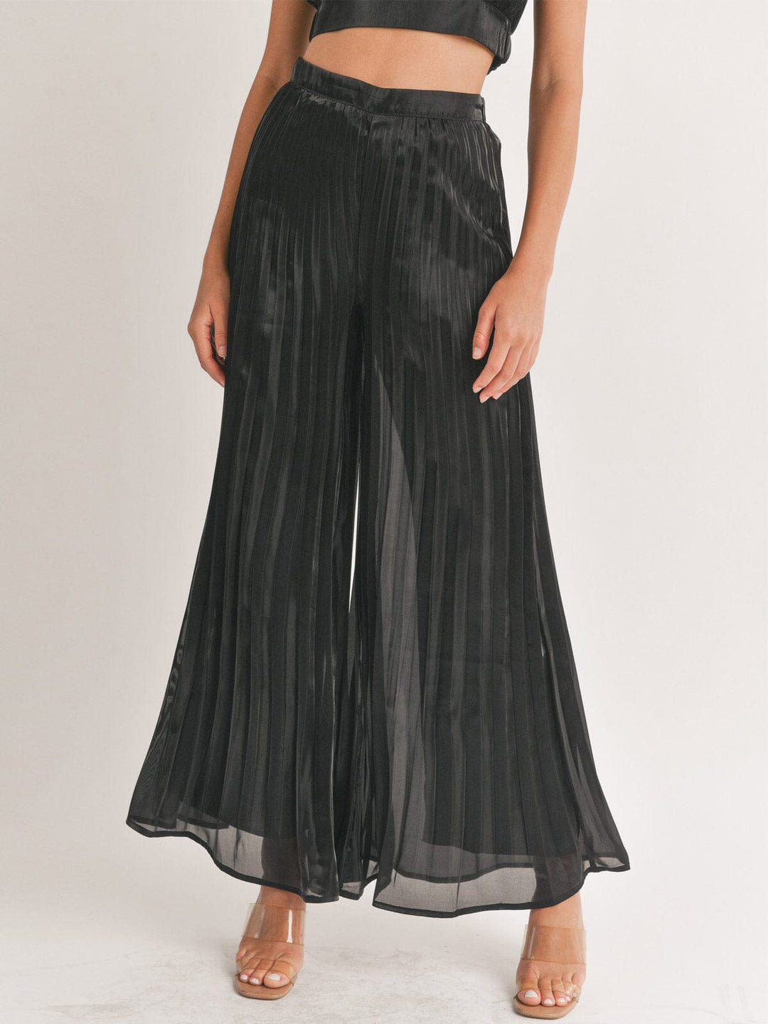 WOEMEN'S ZIPPER CLOSURE BELL LEG PLEATED PANTS