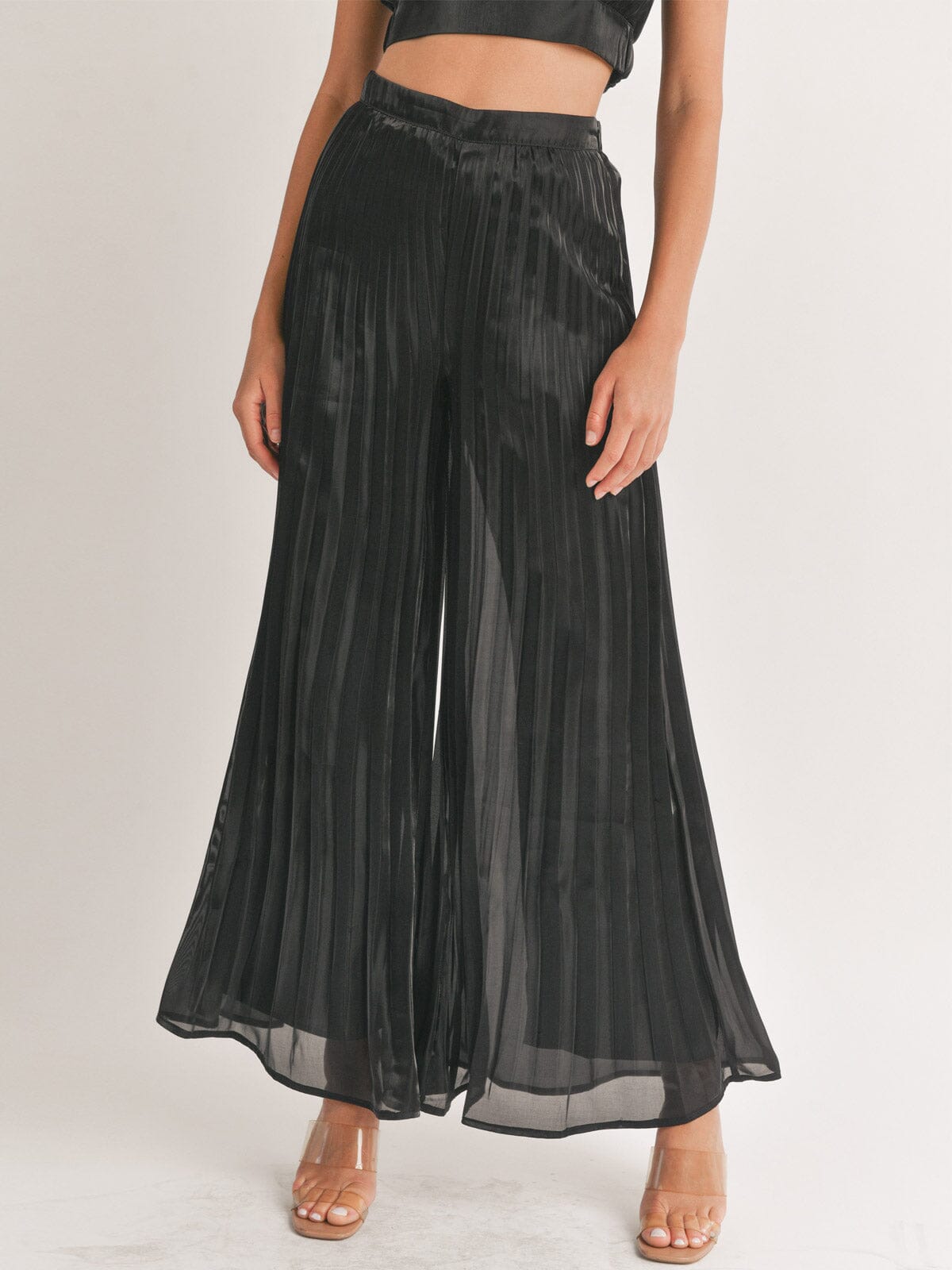 WOEMEN'S ZIPPER CLOSURE BELL LEG PLEATED PANTS