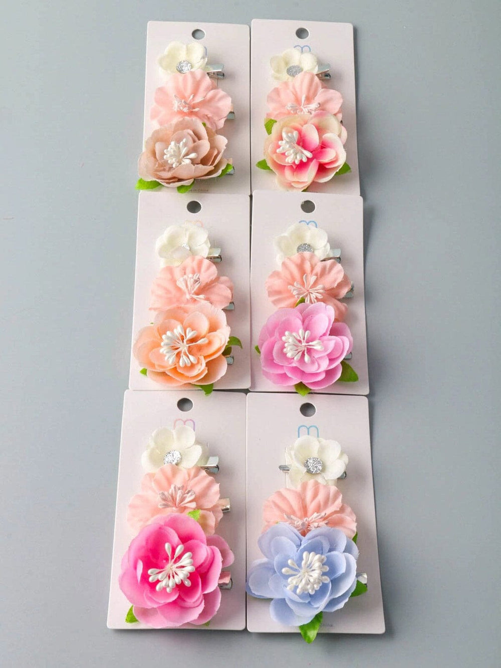 FASHION ASSORTED COLORS FLOWER HAIR CLIPS 3PCS. SET