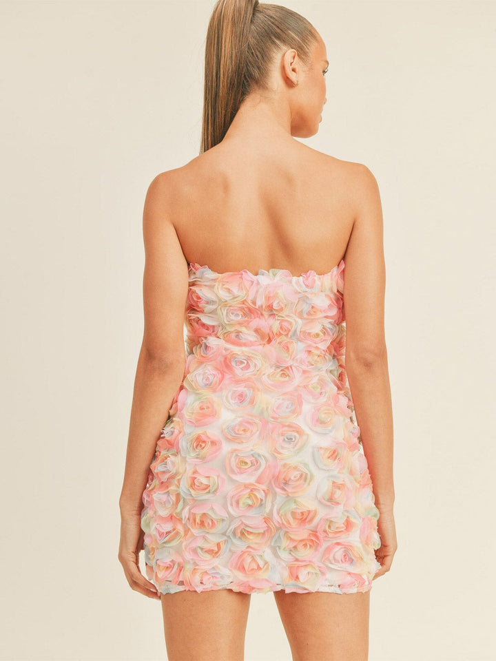 WOMEN'S SLEEVELESS FLOWERS DETAILED TUBE MINI DRESS