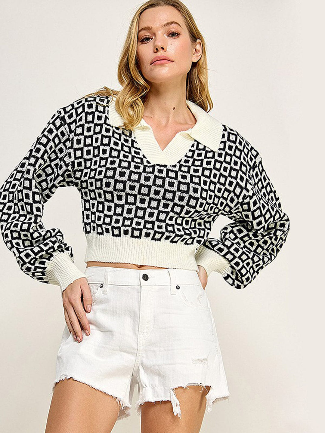 WOMEN'S LONG SLEEVES V-NECK PULLOVER PRINTED SWEATER