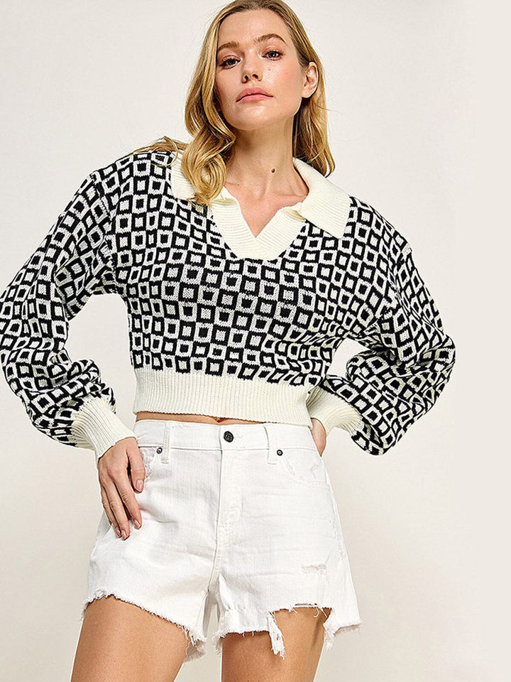 WOMEN'S LONG SLEEVES V-NECK PULLOVER PRINTED SWEATER