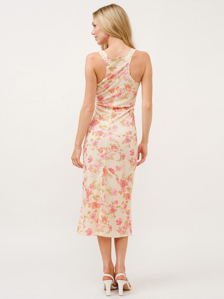 WOMEN'S SLEEVELESS FLORAL BODYCON CROCHET MAXI DRESS