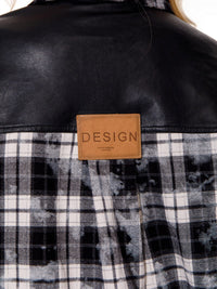 WOMEN'S LONG SLEEVES BUTTON CLOSURE PLAID PLEATHER OVERSIZED JACKET