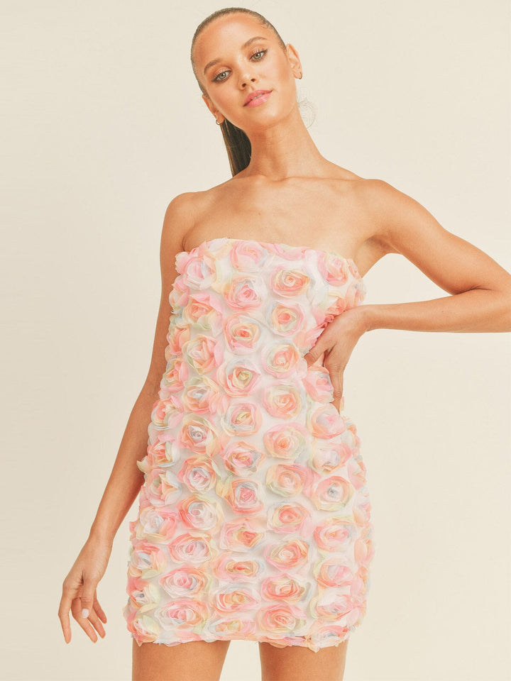 WOMEN'S SLEEVELESS FLOWERS DETAILED TUBE MINI DRESS