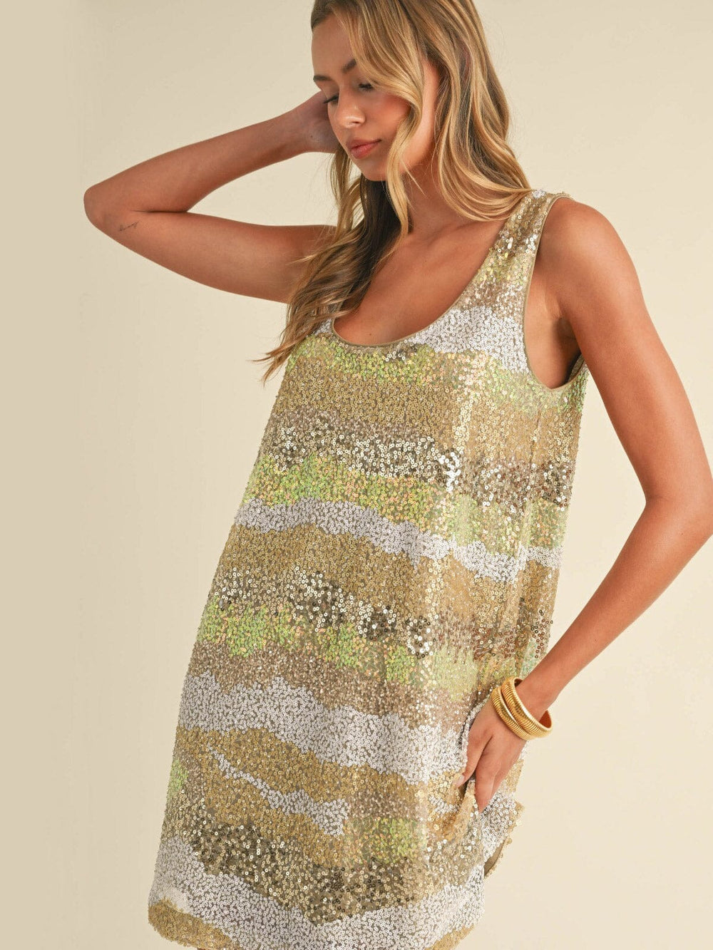 WOMEN'S SLEEVELESS SEQUINS LOOSE FIT MINI DRESS