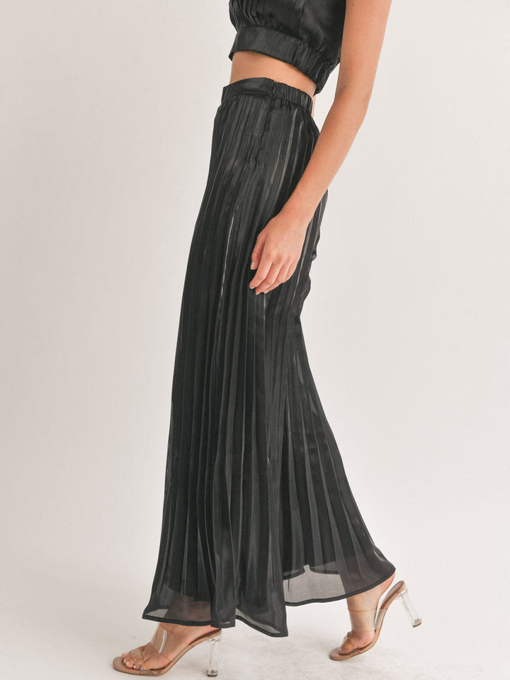 WOEMEN'S ZIPPER CLOSURE BELL LEG PLEATED PANTS