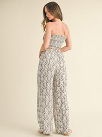 WOMEN'S SMOCK CROP TOP & WIDE LEG PANTS PRINTED 2PC. SET