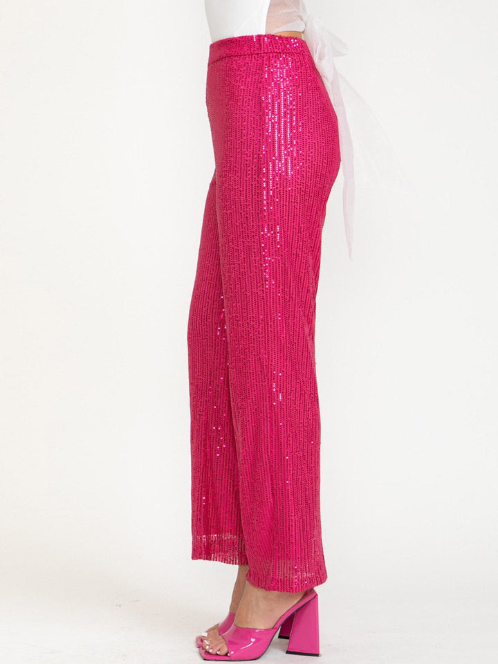 WOMEN'S ELASTIC WAIST WIDE LEG SEUINS PANTS