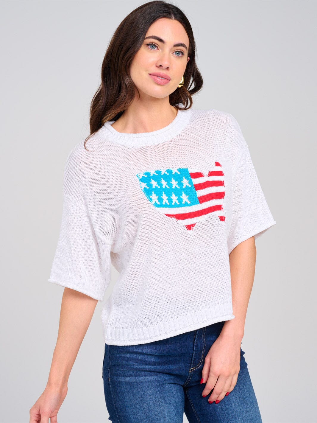 WOMEN'S SHORT SLEEVE PATRIOTIC KNIT TOP