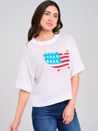 WOMEN'S SHORT SLEEVE PATRIOTIC KNIT TOP