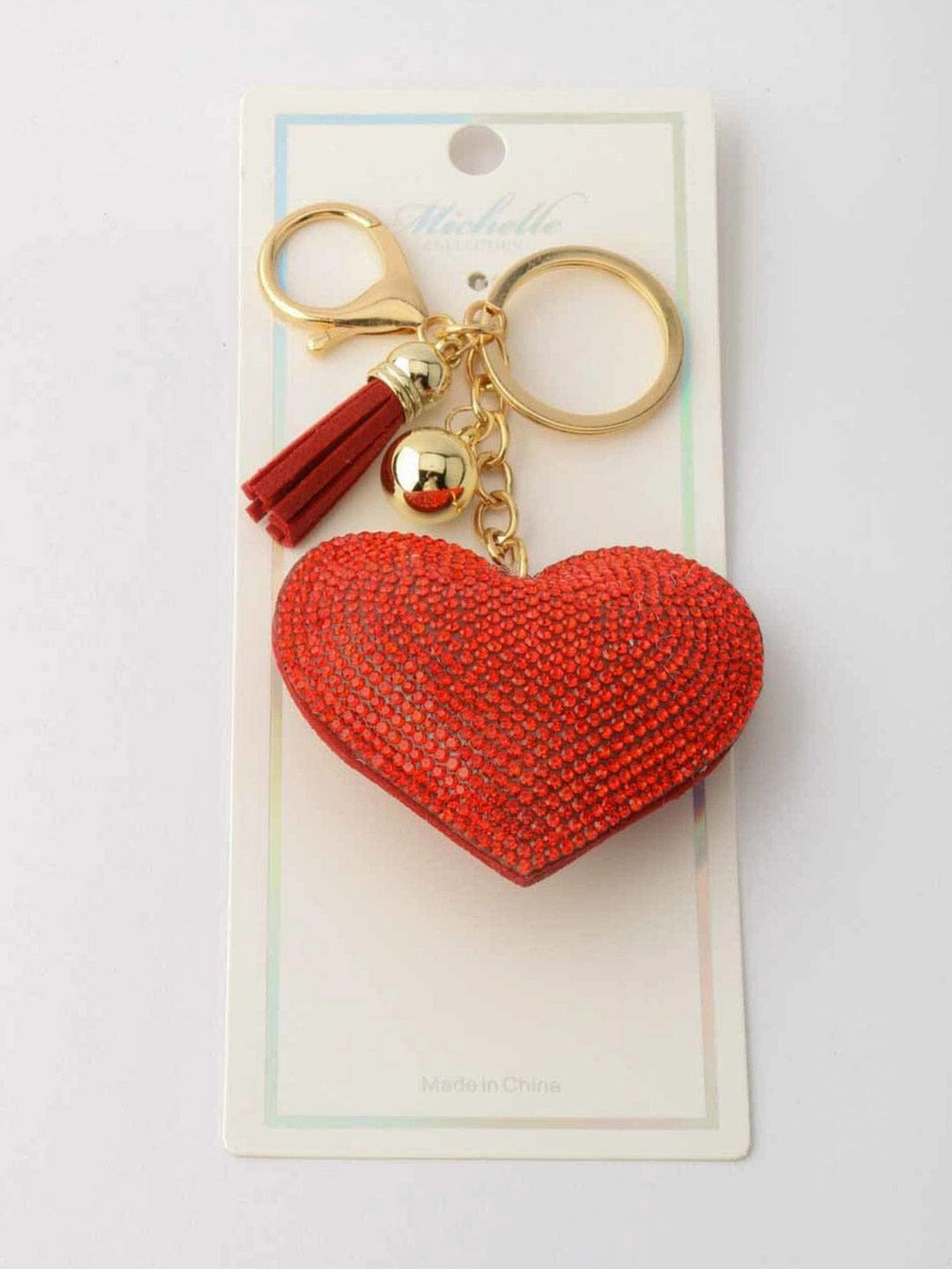FASHION RED SEQUINS HEART PENDANT KEYCHAIN