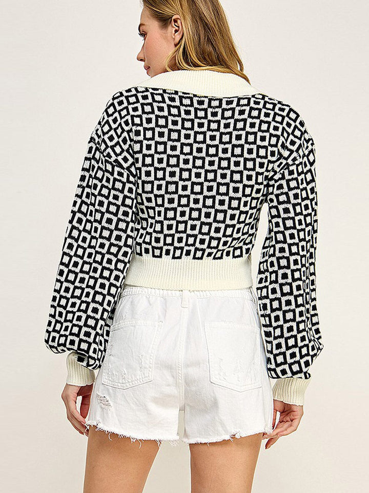 WOMEN'S LONG SLEEVES V-NECK PULLOVER PRINTED SWEATER
