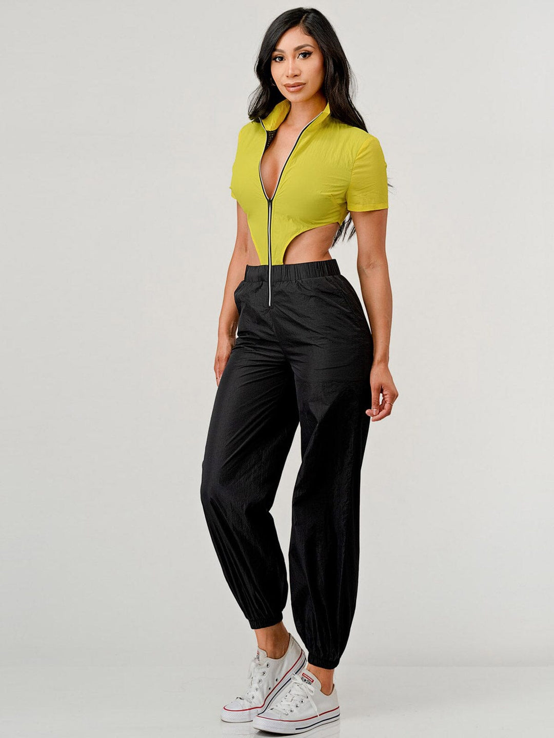 WOMEN'S SLEEVELESS POCKETS CUT OUT JOGGER COLORBLOCK JUMPSUIT