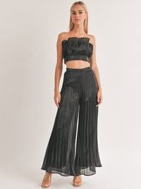 WOEMEN'S ZIPPER CLOSURE BELL LEG PLEATED PANTS