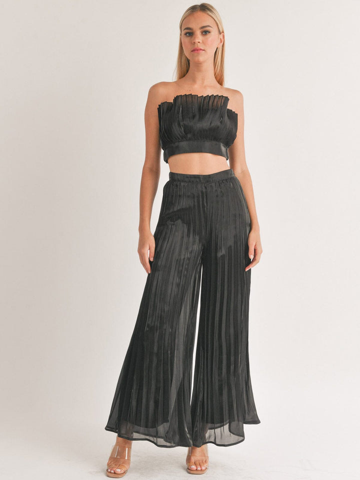 WOEMEN'S ZIPPER CLOSURE BELL LEG PLEATED PANTS