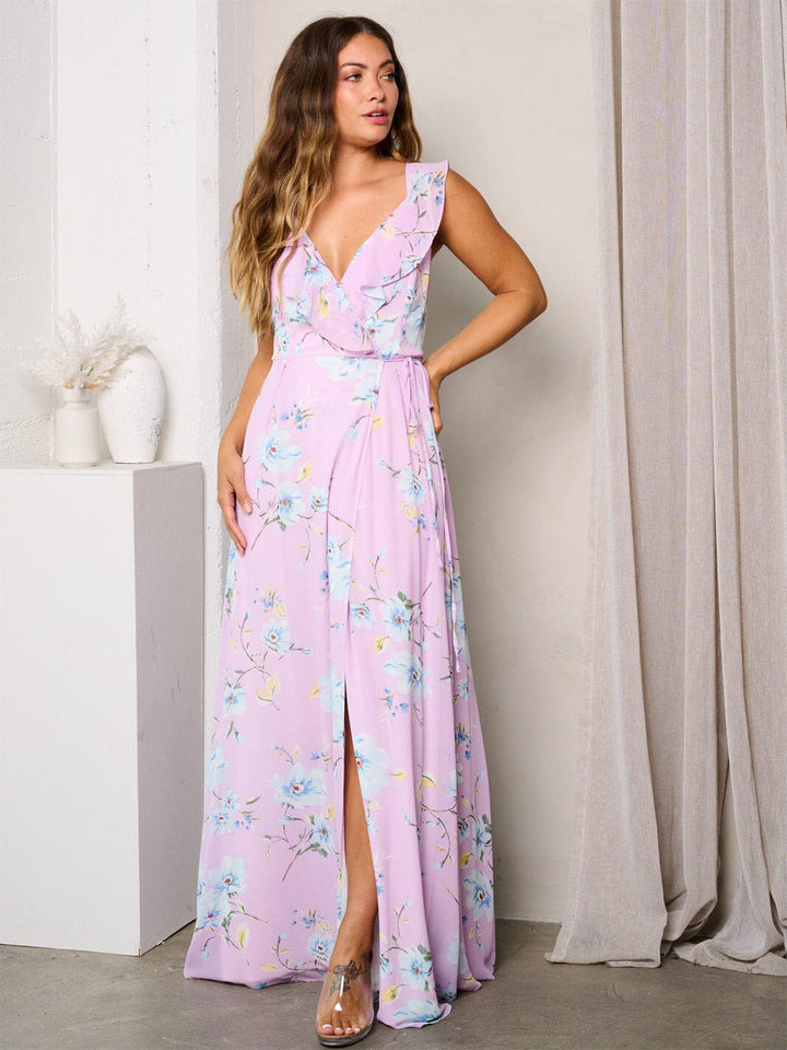 WOMEN'S SLEEVELESS OPEN BACK WRAP FLORAL MAXI DRESS