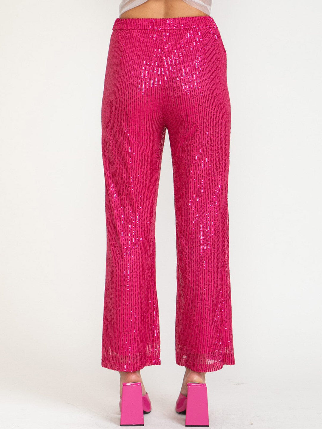 WOMEN'S ELASTIC WAIST WIDE LEG SEUINS PANTS