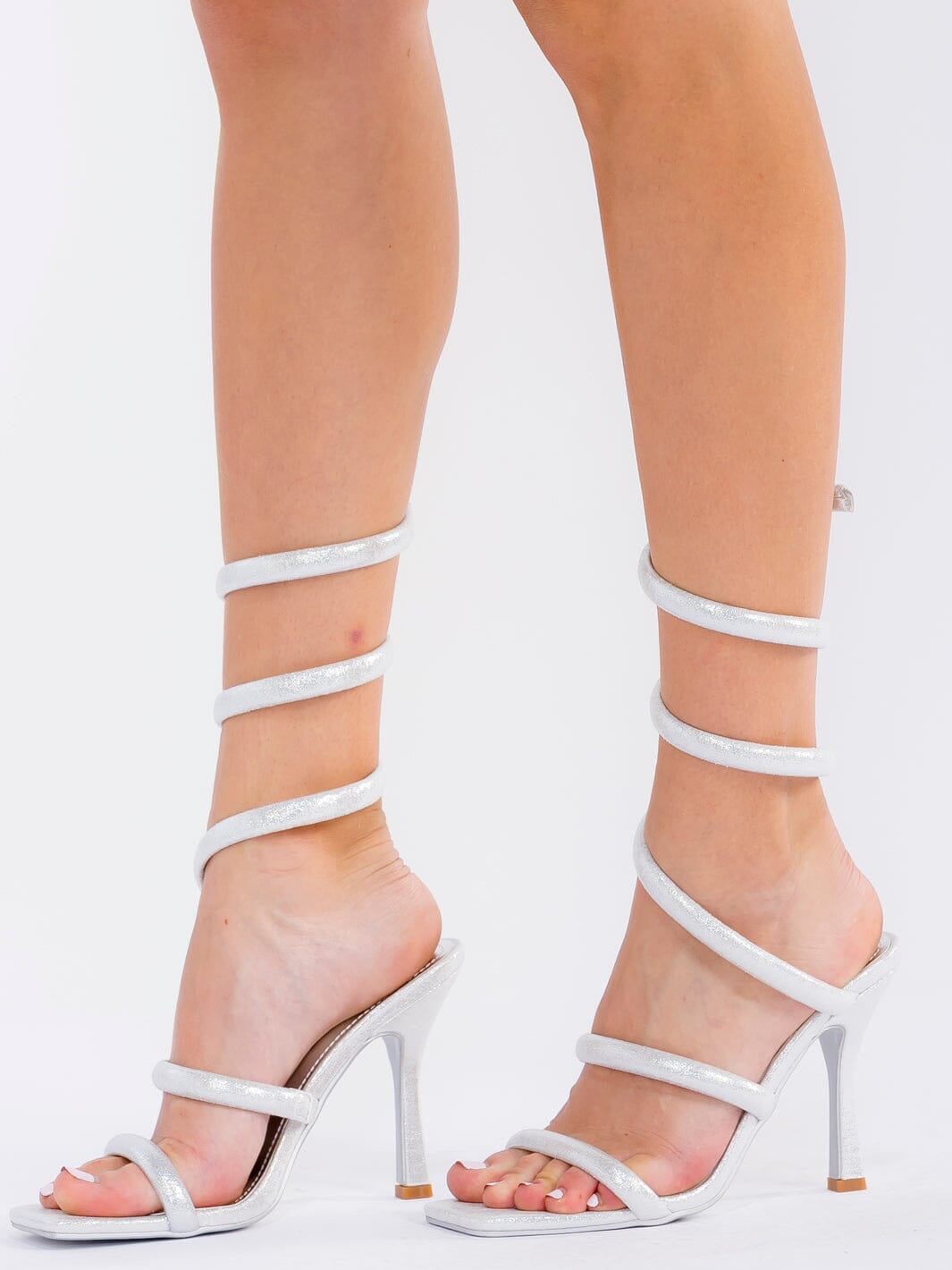 CAPE ROBBIN WOMEN'S SHIMMER SQUARE TOE ANKLE WRAP 4 INCH HEELS