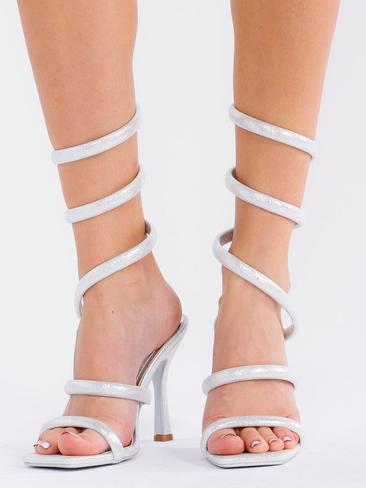 CAPE ROBBIN WOMEN'S SHIMMER SQUARE TOE ANKLE WRAP 4 INCH HEELS