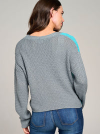 WOMEN'S LONG SLEEVE BUTTON CLOSURE COLORBLOCK KNIT SWEATER