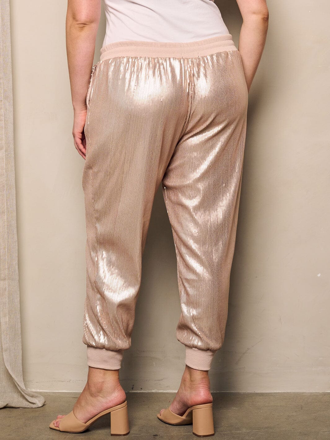 PLUS SIZE ELASTIC WAIST POCKETS SEQUINS JOGGER PANTS