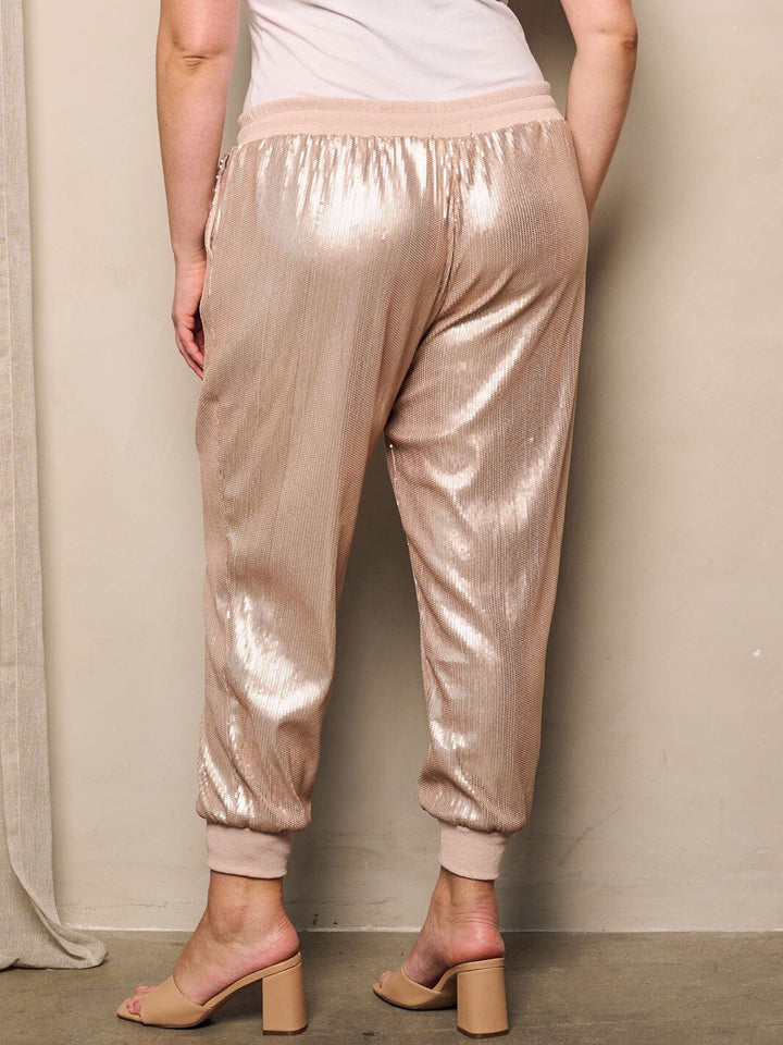 PLUS SIZE ELASTIC WAIST POCKETS SEQUINS JOGGER PANTS