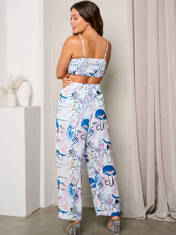 WOMEN'S SLEEVELESS CROP TOP & WIDE LEG PANTS 2PC. SET