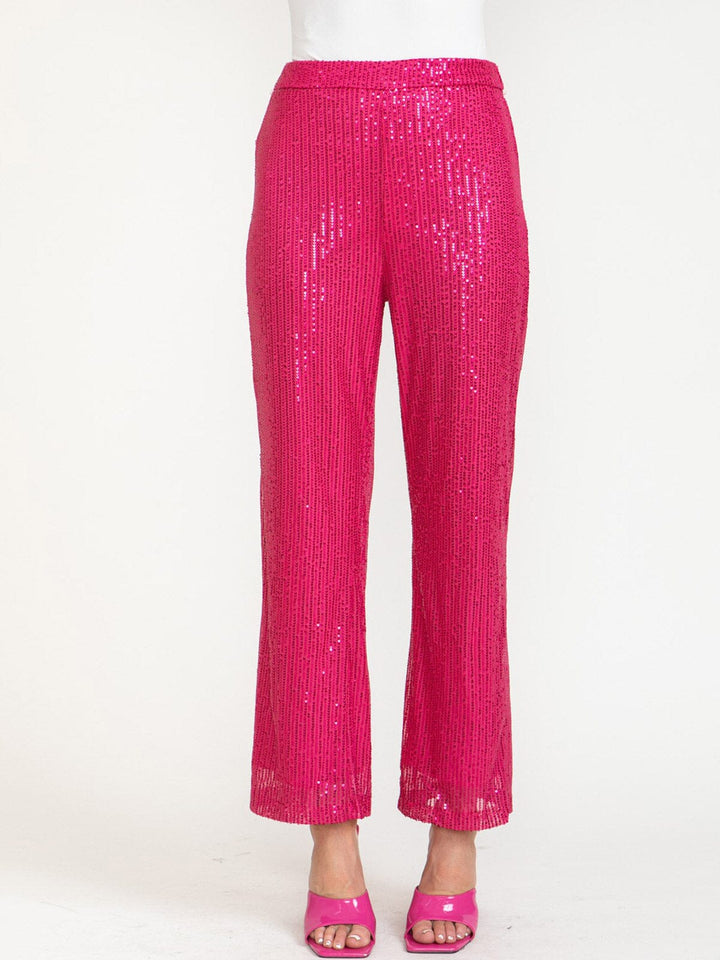 WOMEN'S ELASTIC WAIST WIDE LEG SEUINS PANTS