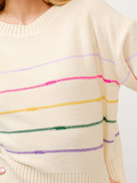 WOMEN'S LONG SLEEVE MULTI STRIPES PULLOVER SWEATER
