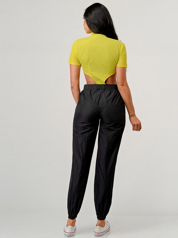 WOMEN'S SLEEVELESS POCKETS CUT OUT JOGGER COLORBLOCK JUMPSUIT