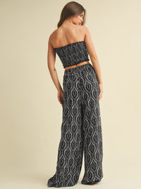 WOMEN'S SMOCK CROP TOP & WIDE LEG PANTS PRINTED 2PC. SET