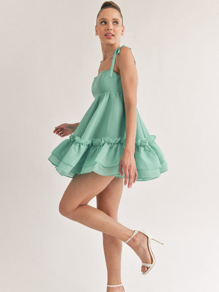 WOMEN'S SLEEVELESS RUFFLE FIT & FLARE MINI DRESS