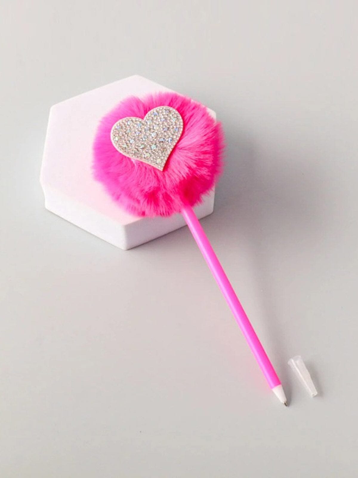 ASSORTED COLORS HEART FUZZY PENS