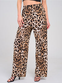 WOMEN'S ELASTIC WAIST FRONT POCKETS WIDE LEG ANIMAL PRINT PANTS