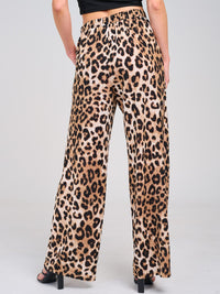 WOMEN'S ELASTIC WAIST FRONT POCKETS WIDE LEG ANIMAL PRINT PANTS