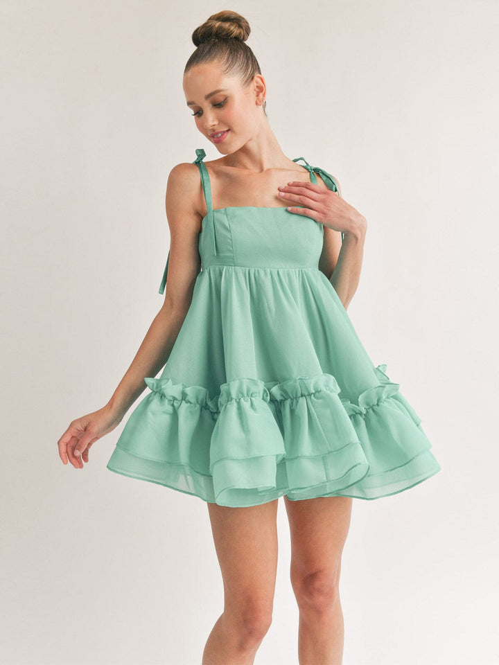 WOMEN'S SLEEVELESS RUFFLE FIT & FLARE MINI DRESS