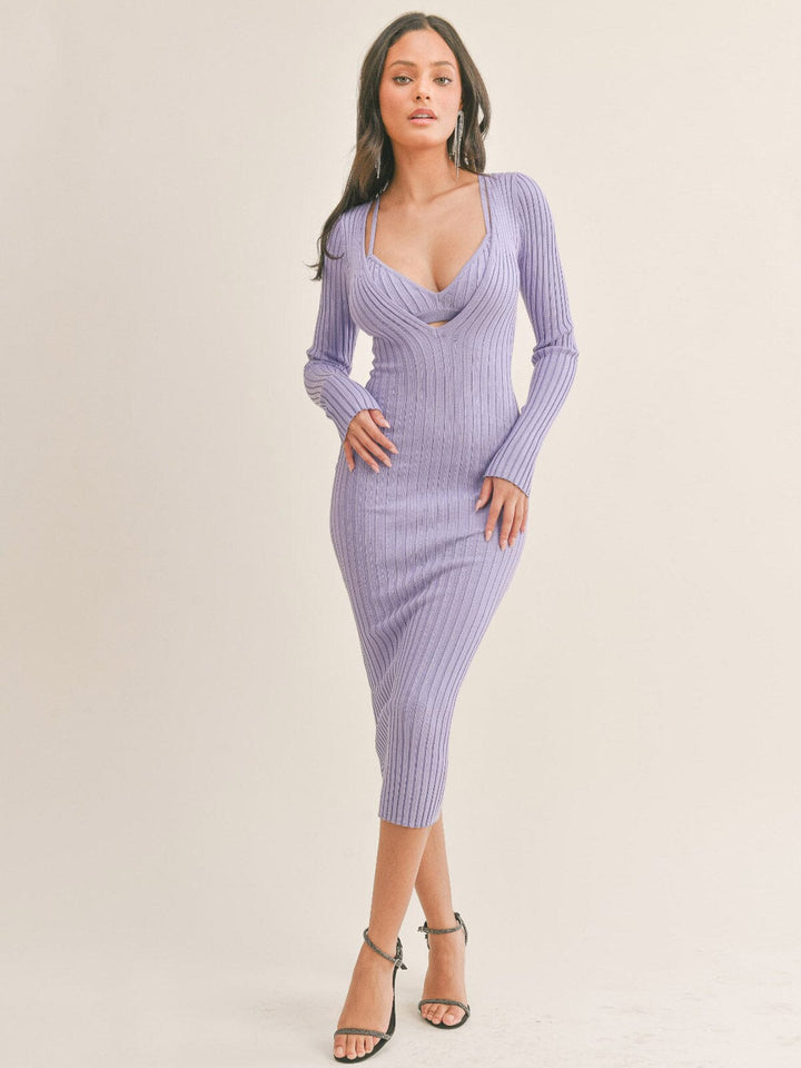 WOMEN'S BRALETTE & LONG SLEEVE V-NECK BODYCON MAXI DRESS 2PC. SET