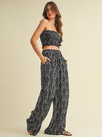 WOMEN'S SMOCK CROP TOP & WIDE LEG PANTS PRINTED 2PC. SET