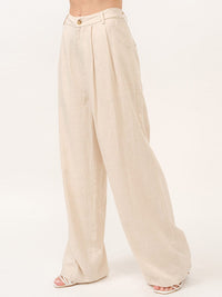 WOMEN'S BUTTON CLOSURE FRONT POCKETS WIDE LEG PANTS