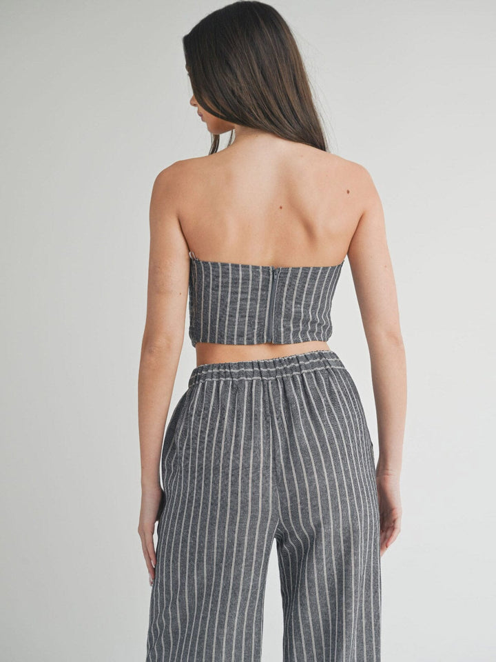 WOMEN'S SLEEVELESS SMOCK CROP TOP & WIDE LEG PANTS STRIPES 2PC. SET