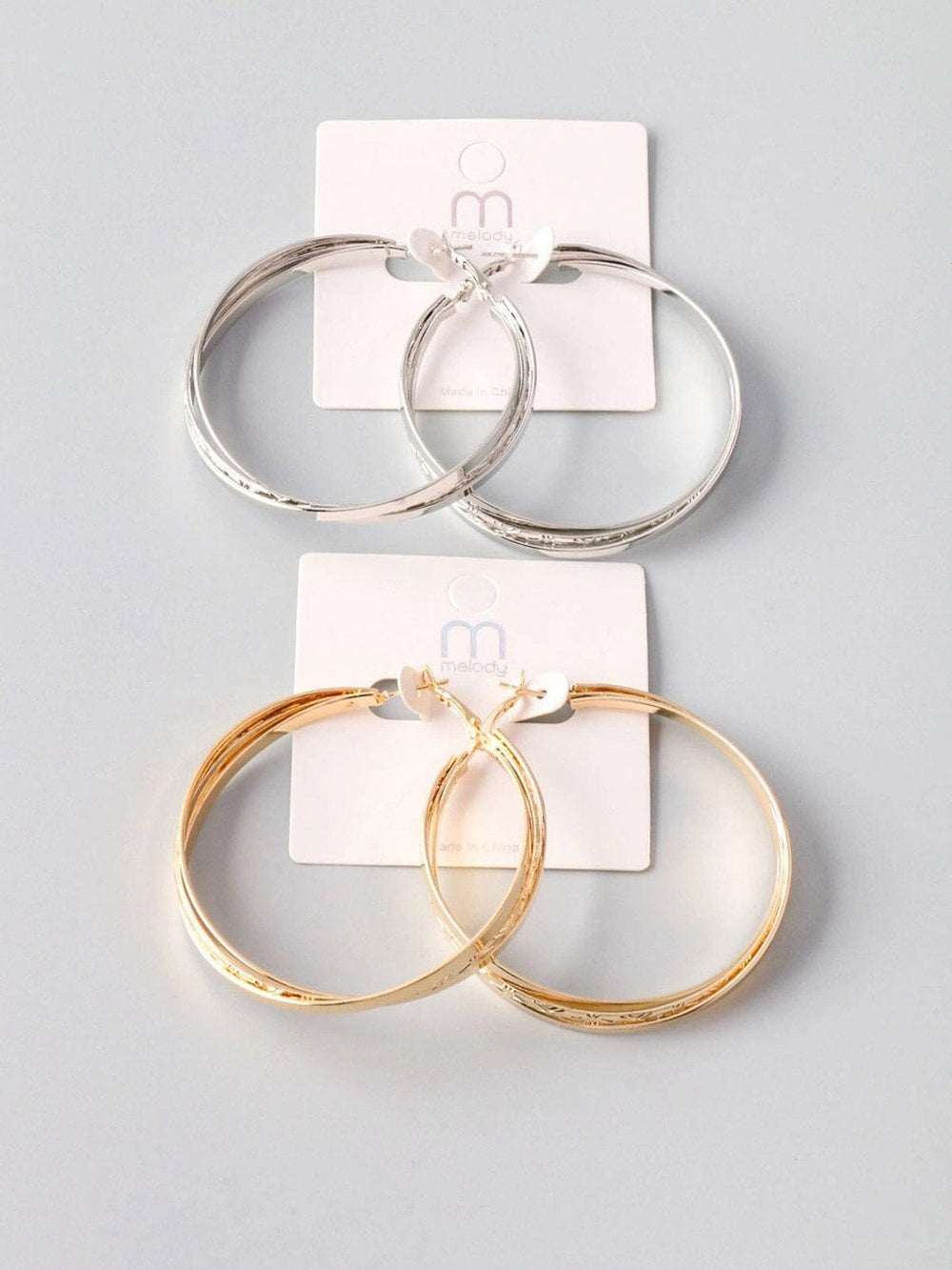 FASHION STAINLESS STEEL GOLD & SILVER HOOPS EARRINGS