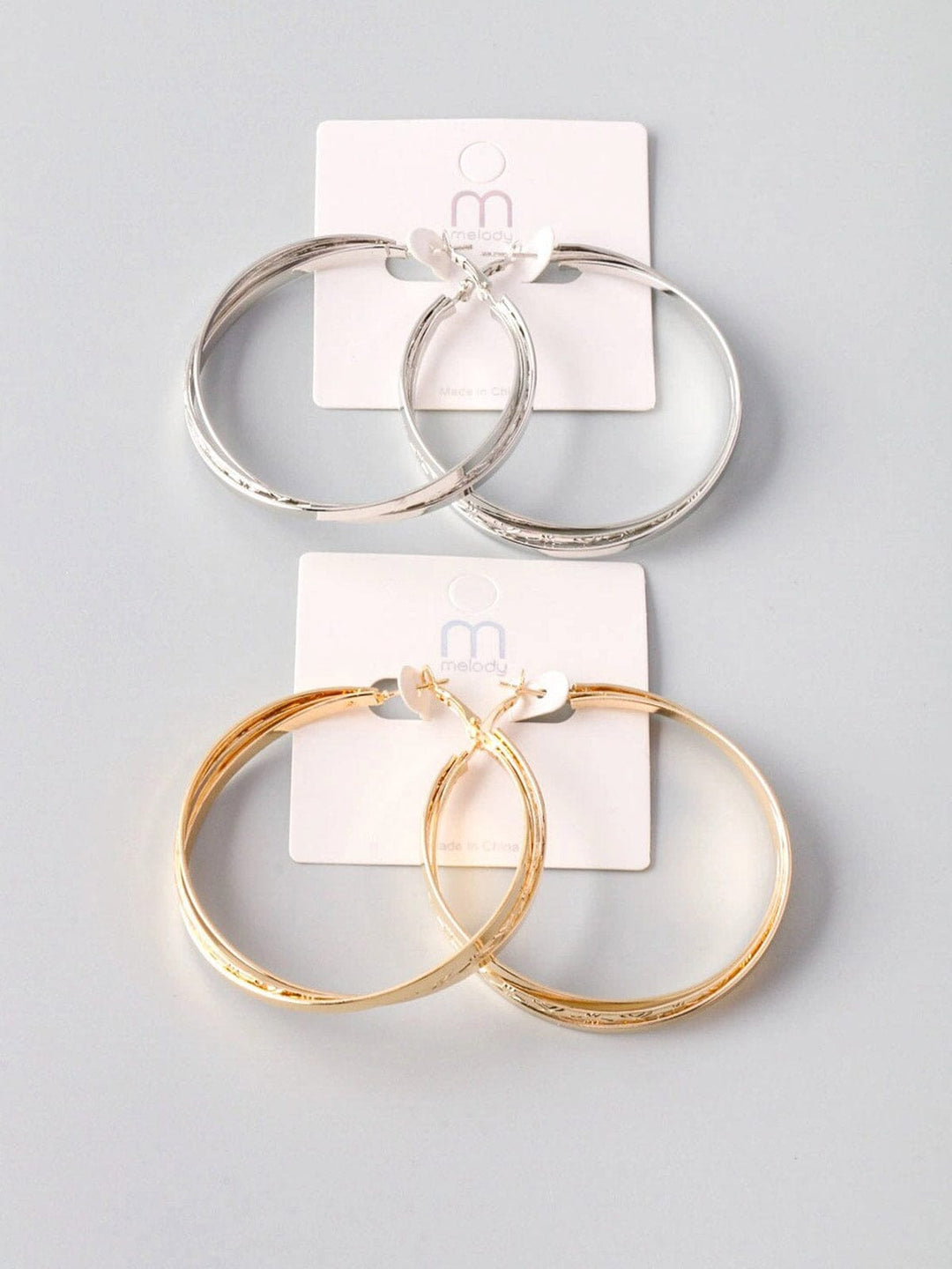 FASHION STAINLESS STEEL GOLD & SILVER HOOPS EARRINGS