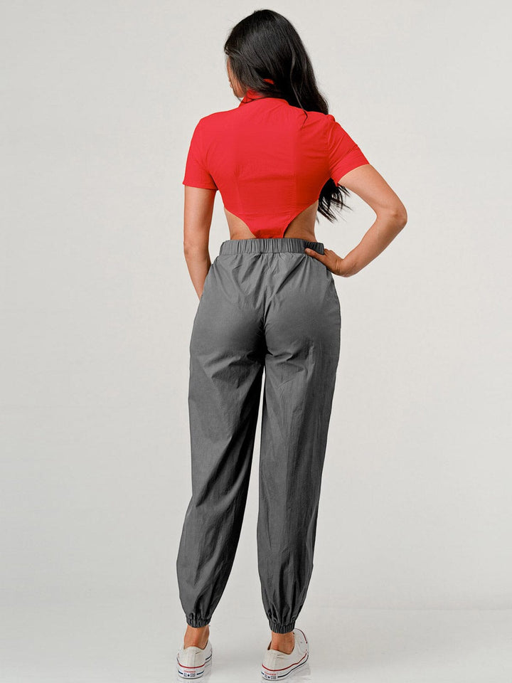 WOMEN'S SLEEVELESS POCKETS CUT OUT JOGGER COLORBLOCK JUMPSUIT