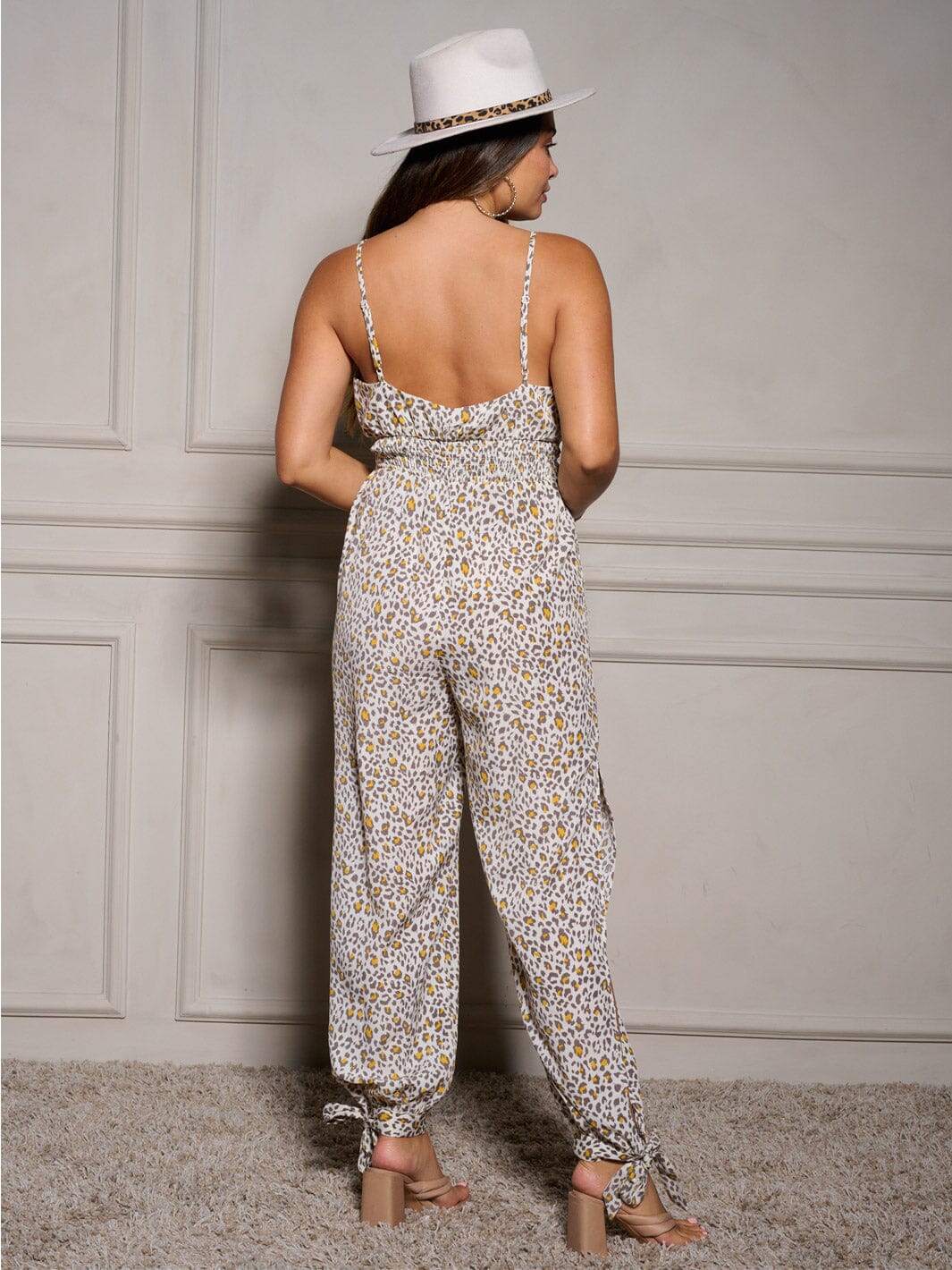 WOMEN'S SLEEVELESS V-NECK SURPLICE POCKETS ANIMAL PRINT JUMPSUIT
