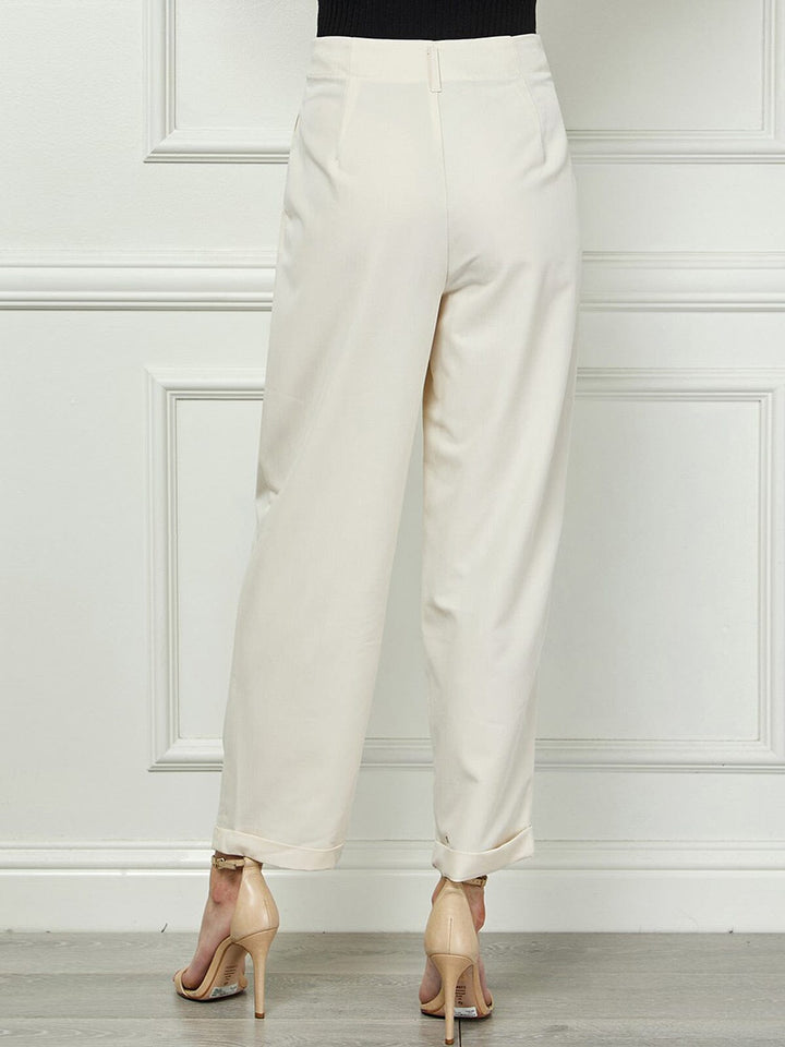 WOMEN'S BUTTON CLOSURE POCKETS PLEATED PANTS