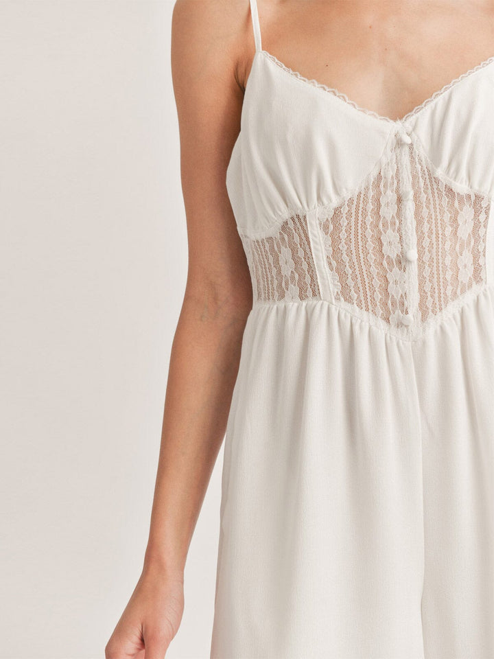 WOMEN'S SLEEVELESS POCKETS MESH DETAILED WIDE LEG JUMPSUIT