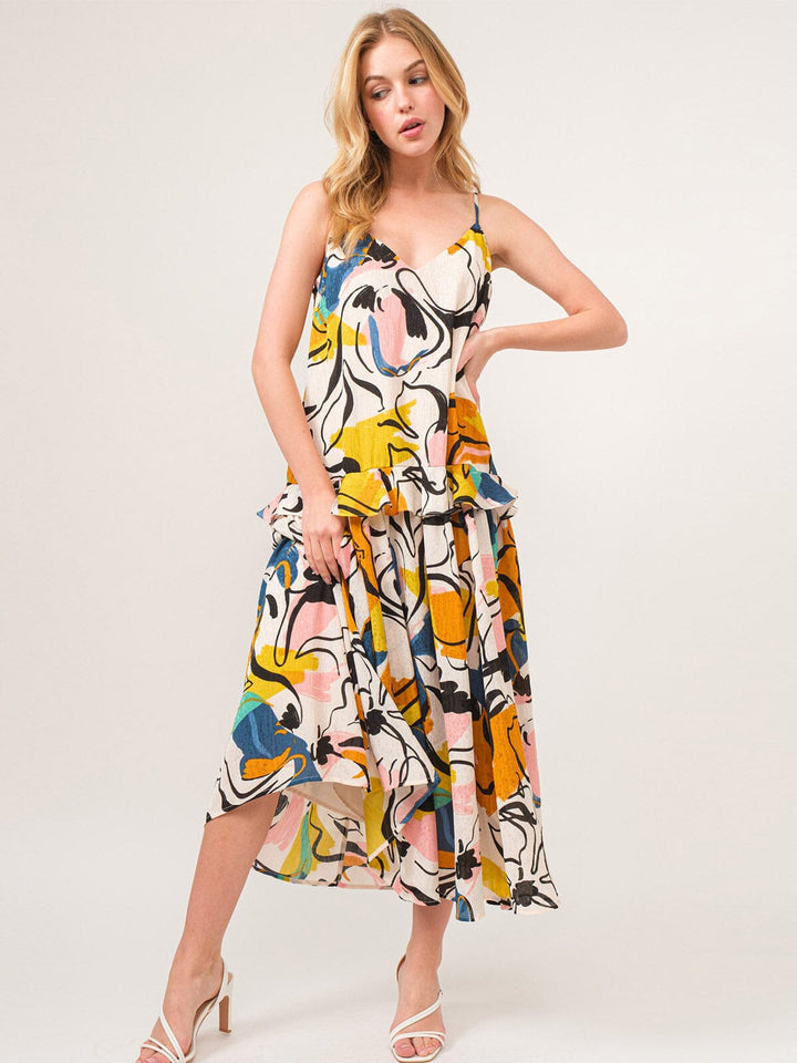 WOMEN'S SLEEVELESS V-NECK FLORAL TIERED MAXI DRESS
